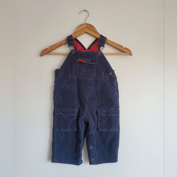 OshKosh Flannel Lined Navy Blue Kids Overalls Size 12 Months - Picture 1 of 7